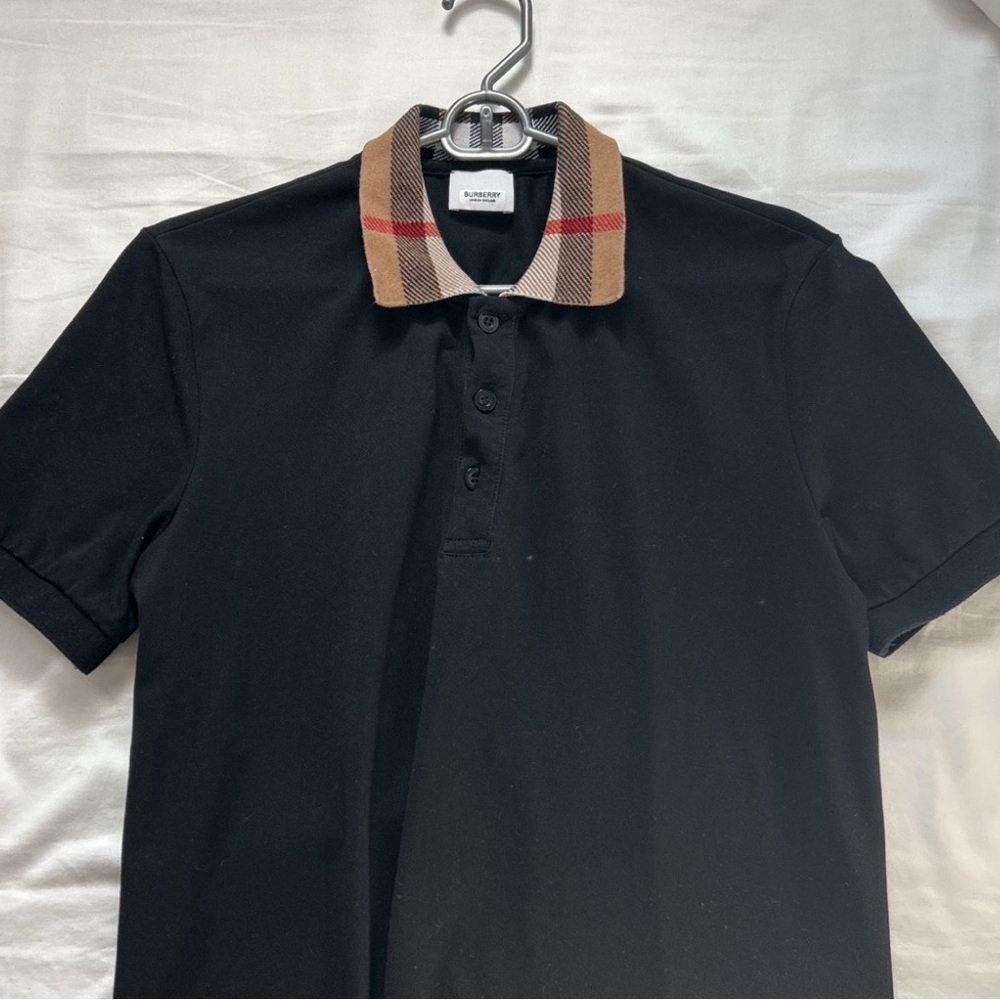 Black Polo Shirt with Tan Collar